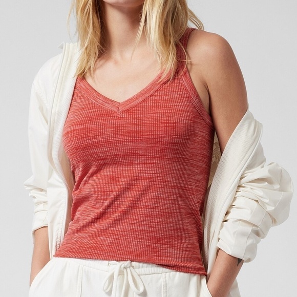 Athleta | Renew V-Neck Space Dye Currant Red Heather Orange Tank Top Camisole - Picture 1 of 6